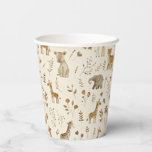 Boho White Beige Jungle Animals Pappbecher (Rückseite)