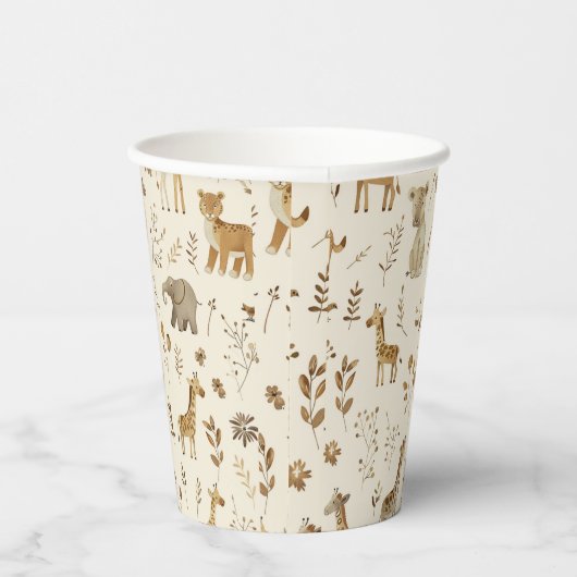 Boho White Beige Jungle Animals Pappbecher (Rechts)