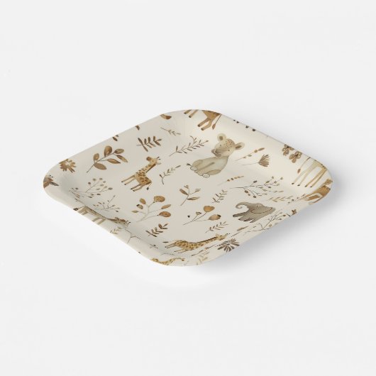 Boho White Beige Jungle Animals Pappteller (Gewinkelt)