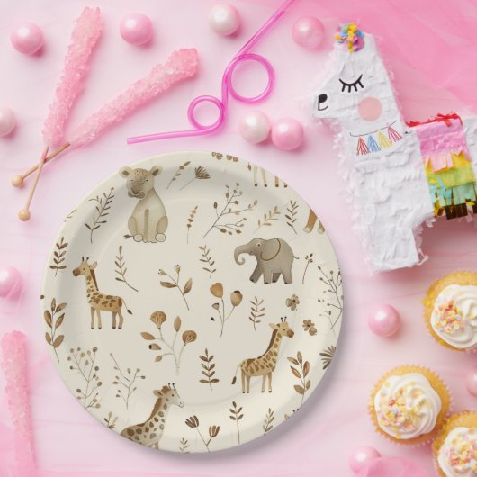 Boho White Beige Jungle Animals Pappteller (Party)