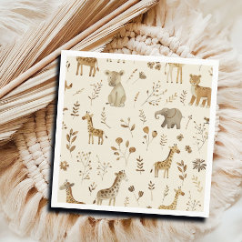 Boho White Beige Jungle Animals Serviette