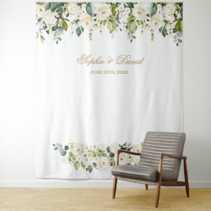 Boho White Blume Hochzeit Foto Stand Hintergrund Wandteppich