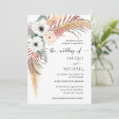 Boho White Blush Floral Pampas Grass Palm Foliage Einladung (Stehend Vorderseite)