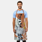 Boho White, Brown und Navy-Blätter Schürze (Getragen)