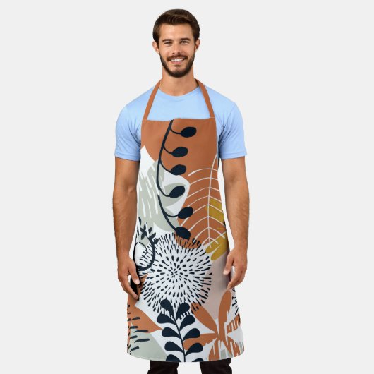 Boho White, Brown und Navy-Blätter Schürze (Getragen)