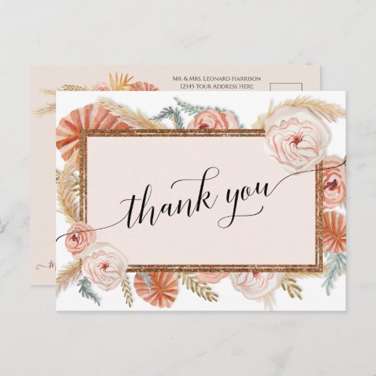 Boho White Elegant Floral Tropical Palm Pampas Postkarte (Vorne/Hinten)