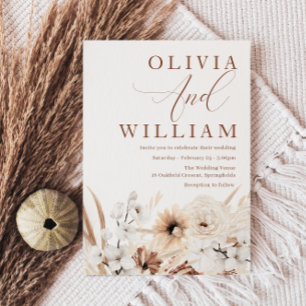 Boho White Floral Arrangement Moderne Hochzeit Einladung