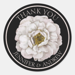 Boho White Floral & Black Gastgeschenk Hochzeit Runder Aufkleber