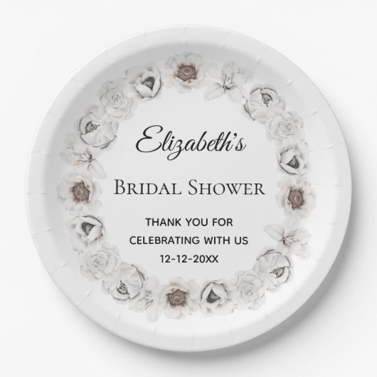 Boho White Floral Brautparty Pappteller (Vorderseite)