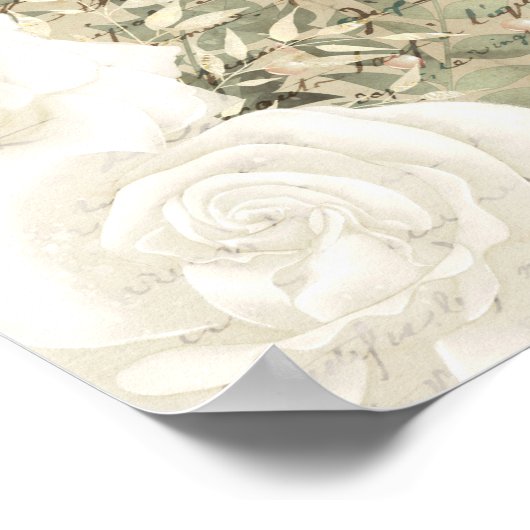 Boho White Floral Greenerity Script Lettering Gold Poster (Ecke)