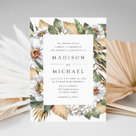 Boho White Floral & Greenerity Wedding Einladung