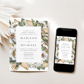 Boho White Floral & Greenerity Wedding Einladung