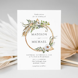Boho White Floral & Greenerity Wedding Einladung