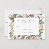 Boho White Floral & Greenerity Wedding RSVP Karte (Vorderseite)