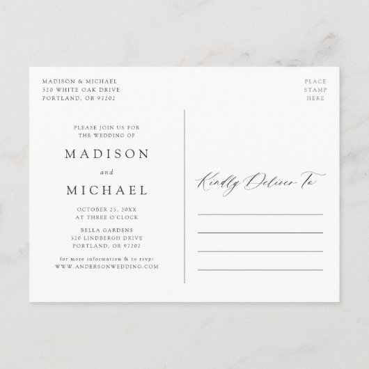 Boho White Floral & Greenery Ändern Sie das Datum Ankündigungspostkarte (Rückseite)