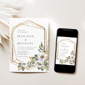 Boho White Floral & Greenery Geometric Wedding Einladung