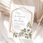 Boho White Floral & Greenery Geometric Wedding Einladung