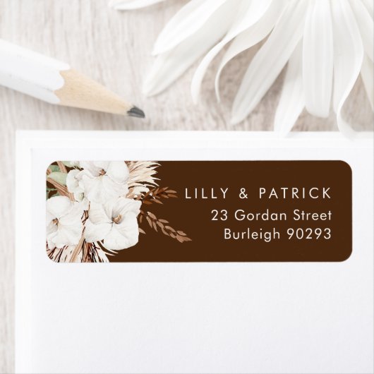 Boho White Floral Modern Wedding Rücksendeadresse (Insitu)