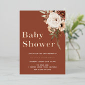Boho White Floral Terracotta Kinderdusche Rose Gol Folieneinladung (Stehend vorne)