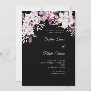 Boho White Floral Winter Black Wedding Einladung