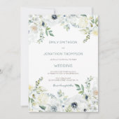 Boho White Florals Eucalyptus Blätter Wedding Einladung (Vorderseite)