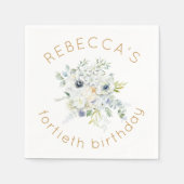 Boho White Florals Eukalyptus 40. Geburtstag Serviette (Vorderseite)