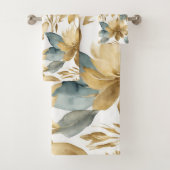 Boho White Gold Aquamarine Blume Badhandtuch Set (Insitu)