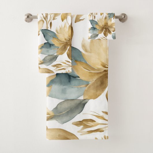 Boho White Gold Aquamarine Blume Badhandtuch Set (Insitu)