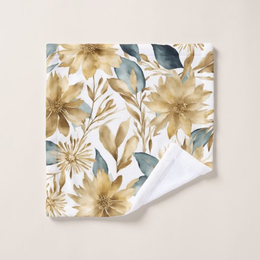 Boho White Gold Aquamarine Blume Badhandtuch Set (Waschlappen)