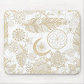 Boho White Gold Floral Feathers Dreamcatcher Mousepad (Vorne)