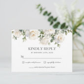 Boho White Ivory Rose Blumengrün Hochzeit RSVP Karte (Stehend Vorderseite)