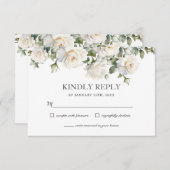 Boho White Ivory Rose Blumengrün Hochzeit RSVP Karte (Vorne/Hinten)