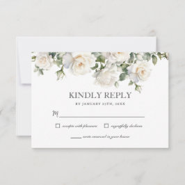 Boho White Ivory Rose Blumengrün Hochzeit RSVP Karte
