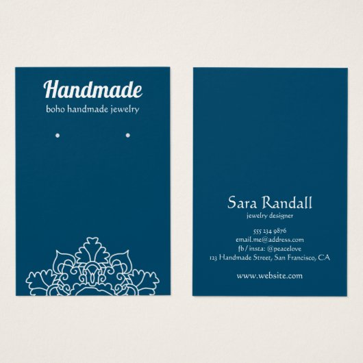 Boho White Mandala Dark Aquamarin Earring Display (Vorne & Hinten)