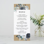 Boho White Navy Peony Imitate Brown Kraft Wedding Menükarte (Stehend Vorderseite)
