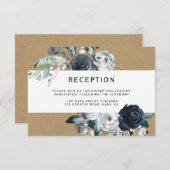 Boho White Navy Peony Kraft Hochzeitsempfang Begleitkarte (Vorne/Hinten)