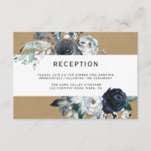 Boho White Navy Peony Kraft Hochzeitsempfang