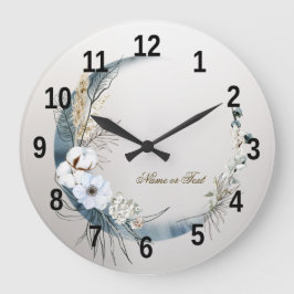 Boho White Orchid Blume Blue Moon Elegante Große Wanduhr