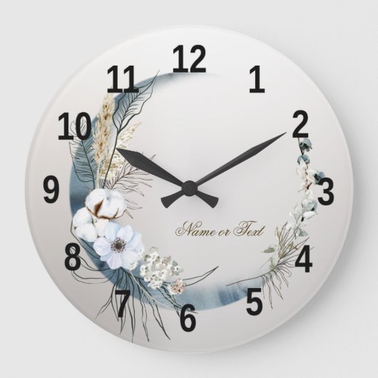 Boho White Orchid Blume Blue Moon Elegante Große Wanduhr (Vorderseite)