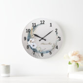 Boho White Orchid Blume Blue Moon Elegante Große Wanduhr (Zuhause)