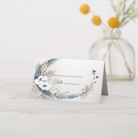 Boho White Orchid Blume Blue Moon Elegantes Party Platzkarte (Vorderseite)