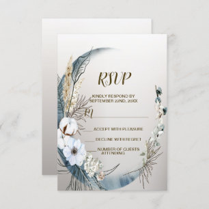 Boho White Orchid Blume Blue Moon Elegantes Party RSVP Karte