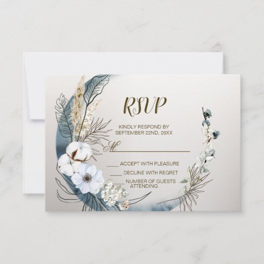 Boho White Orchid Blume Blue Moon Elegantes Party RSVP Karte (Vorderseite)