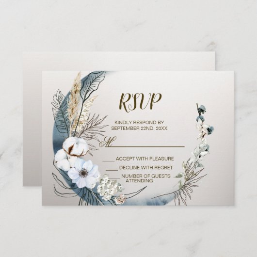 Boho White Orchid Blume Blue Moon Elegantes Party RSVP Karte (Vorne/Hinten)