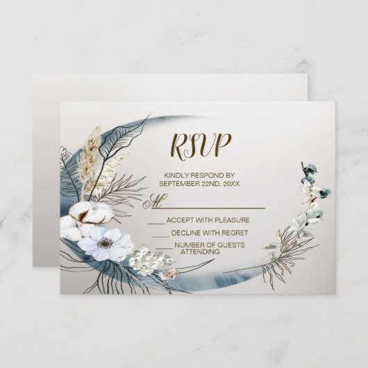 Boho White Orchid Blume Blue Moon Elegantes Party RSVP Karte (Vorne/Hinten)