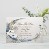 Boho White Orchid Blume Blue Moon Elegantes Party Save The Date (Stehend Vorderseite)