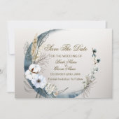 Boho White Orchid Blume Blue Moon Elegantes Party Save The Date (Vorderseite)