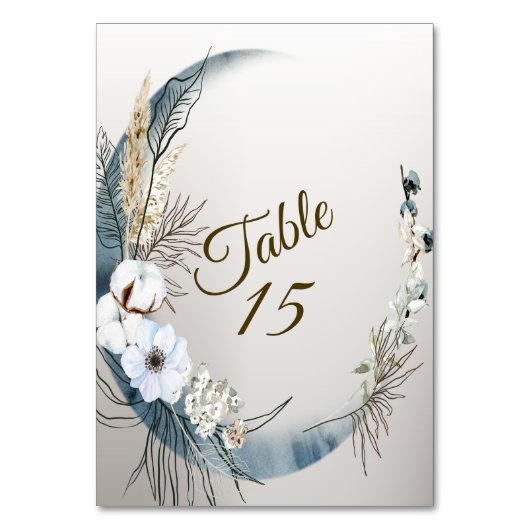 Boho White Orchid Blume Blue Moon Elegantes Party Tischnummer (Vorderseite)