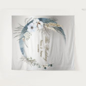 Boho White Orchid Blume Blue Moon Elegantes Party Wandteppich (Vorderseite (Horizontal))