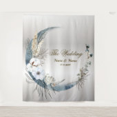 Boho White Orchid Blume Blue Moon Elegantes Party Wandteppich (Vorderseite)